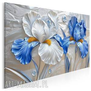 Obraz do salonu - NIEBIESKO BIAŁE IRYSY Z KRYSZTAŁOWYM AKCENTEM