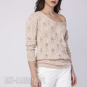 handmade swetry ażurowy sweterek, swe145 beż mkm