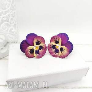kolczyki - sztyfty z polimerowej gliny, małe artystyczny, kwiatowe