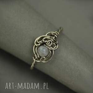 Prezent Pierścionek regulowany kamień księżycowy wire wrapping stal