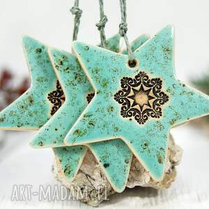 handmade pomysł na prezent pod choinkę ceramiczne gwiazdki choinkowe - turkus