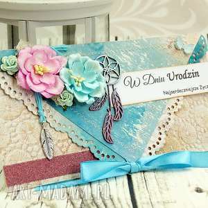 handmade scrapbooking kartki urodzinowa kopertówka - łapacz snów