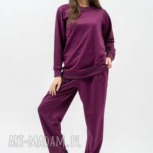 KOMPLET DRESOWY DAMSKI ADALET BAKŁAŻAN, spodnie damskie, bluza basic