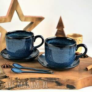 handmade ceramika zestaw dla dwojga - duża filiżanka ceramiczna - nocne niebo
