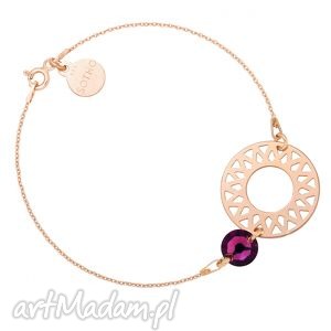 handmade bransoletka z różowego złota dużą rozetą i ametystowym kryształem swarovski®