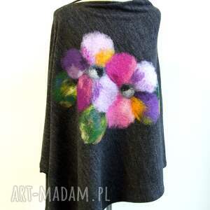 handmade poncho ponczo z kwiatami, one size