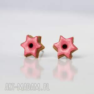kolczyki pierniczki - różowe gwiazdki landrynkowe, świąteczny prezent, ręcznie