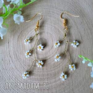 Śliczne kolczyki kwiatuszki, kwiatki, z perełek