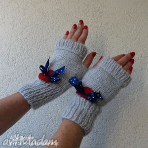 handmade rękawiczki mitenki z kokarda
