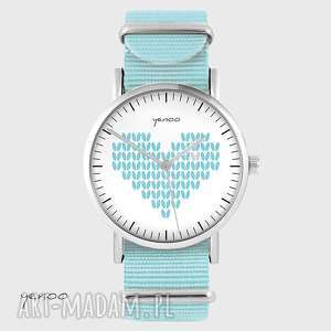 ręcznie robione zegarki zegarek, bransoletka - serce dziergane, turkusowe - niebieski