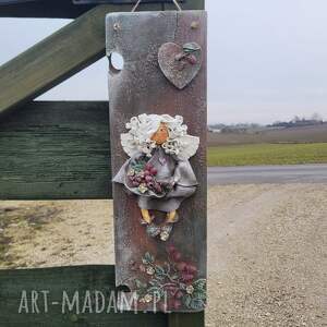 anioł z malinami - opiekunka słodkich chwil rustykalne dekoracje na desce