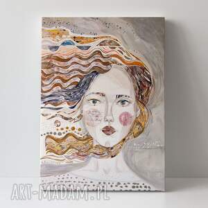 obraz - wydruk 50x70 cm na wietrze, twarz, postać kobieta, portret
