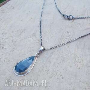 szafirowa kropla - naszyjnik, naszyjnik ze srebra, kamienie naturalne, klasyczna