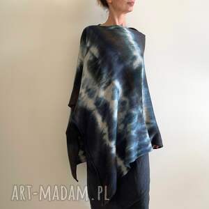 poncho eleganckie ponczo z wełny merino bielii, narzutka ciepła, unikatowa