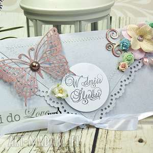 scrapbooking kartki kartka ślubna - pastelove, kopertówka motyle