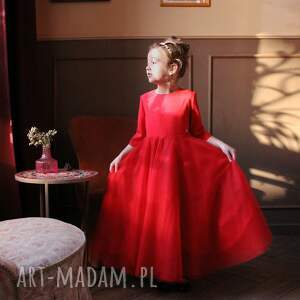 ręcznie wykonane sukienka maxi z tiulową spódnicą sophie, czerwona