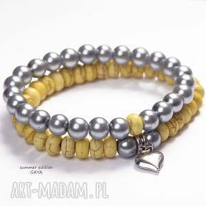 gaya summeredition yellow silver pearl, perełki, szklane, howlit oponki, serce