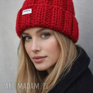 gruba wełniana czapka beanie 100 wełna kolor świąteczny