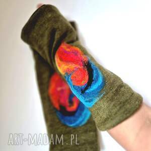 mitenki w kolorze zielonym filcowane wełna merynosów na podszewce