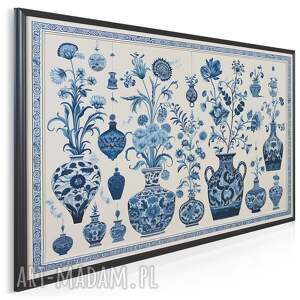 Obraz do salonu - NIEBIESKA CERAMIKA I KWIATY STYL ORIENTALNY - 70x50