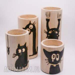 sztuka po godzinach zestaw 4 drewnianych świeczników tealight, ręcznie wypalane