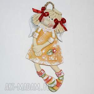 kwiatek dla ciebie - anioł z dedykacją szczęcie, masy solnej, rękodzieło