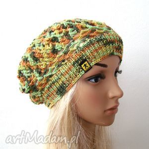 handmade czapki ażurowy beret w jesiennych barwach