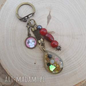 Brelok z motywem kota w szklanym kaboszonie - Sequin Cat, kot