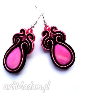 kolczyki sutasz z masą perłową czerń i róż, soutache, filc