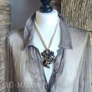 Naszyjnik vintage z perłą i srebrnym koralem handmade