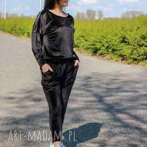 sportowe dres damski welurowy czarny lona welurowe czarne dresy, elegancka bluza