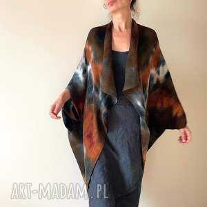 kokon kardigan z wełny merino w kolorach ziemi, płaszcz sweter, one size, unikat