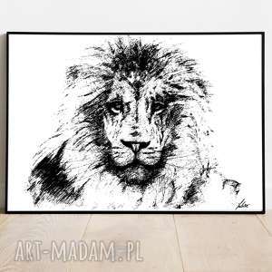 dumny lew rysunek plakat A3, lwa, lion king dekoracja mieszkania piekna