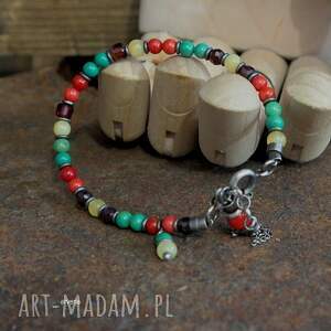 minimalistyczny mix - bransoletka, koral czerwony, srebro oksydowane biżuteria
