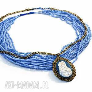 naszyjnik boho z medalionem vintage matka kamea, naszyjnik kamea korale, korale