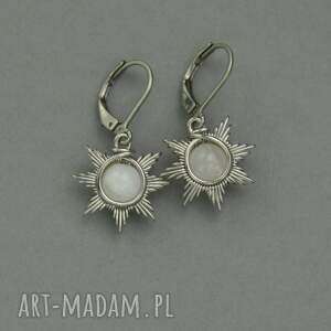 małe kolczyki słoneczka kamień księżycowy wire wrapping gwiazdki, słońce