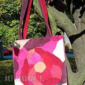 Kolorowa torba skórzana handmade - naturalny zamsz