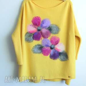 żółty sweter wełna w kwiaty r 40 do 44