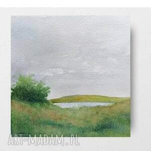 Pejzaż akwarela 20x20 cm - oryginalny obraz do wnętrza