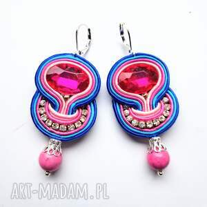 sutaszowe ręcznie haftowane Pink Ball, kolczyki kryształ