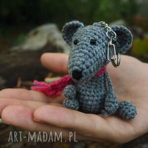 SZARY SZCZUREK - brelok, zawieszka do torby, plecaka, kluczy, szczur