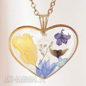 handmade naszyjniki złoty naszyjnik z prawdziwymi kwiatami łąkowe serce