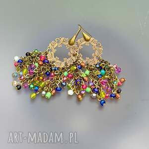 kolczyki wianki mosiężne kwieciste kolorowe koraliki kolorowa bizuteria unikat