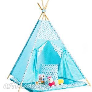 teepee błękitny w ptaszki prezent, zabawa, dziecko, wigwam