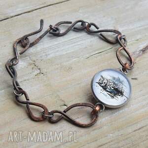 bransoletka z kutej oksydowanej miedzi - natura sowa /1/, biżuteria handmade