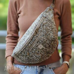 beżowa melanżowa nerka xxl, mini plecak, nerkoplecak pluszowa saszetka