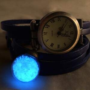 królewski piasek - zegarek/bransoletka na skórzanym pasku, świecący