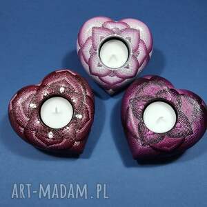 ceramika świecznik serce, mandala akryl, malowane akrylem, efekt 3d