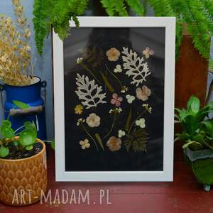 obraz z suszonych ziół - kwiaty i liście