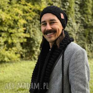 męski komin merino czarny drutach